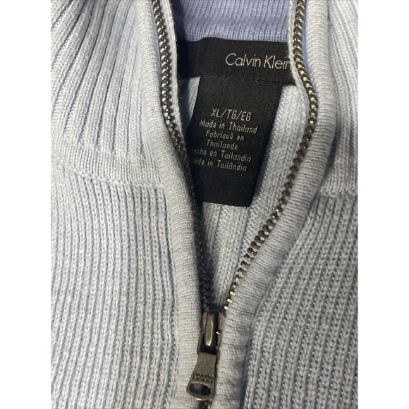 Calvin Klein Vintage Y2K Light Blue Striped Ribbed Quarter Zip Pullover Sweater - Picture 4 of 8